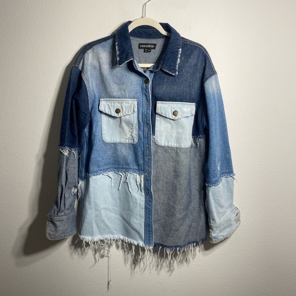 Retrofete | Perri Indigo Patchwork Jean Jacket Sz: XL - Picture 4 of 10